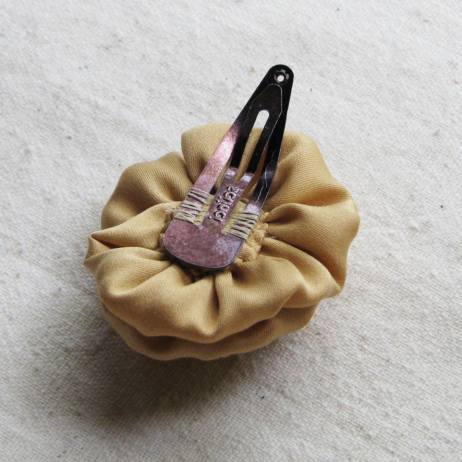 Fabric rose hair clip, in sandy gold silk, small