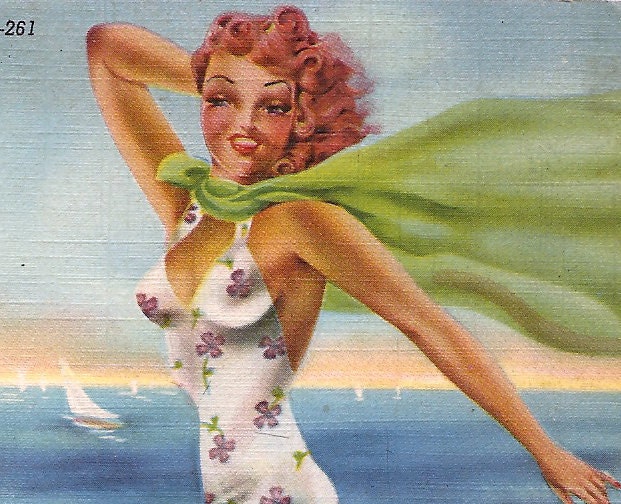 Vintage swimsuit postcard by Curt Teich.