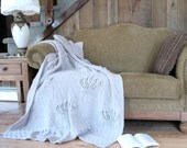 Hand Knit Wool Blanket / Afghan / Throw - Light Grey/Gray - Free Shipping in US