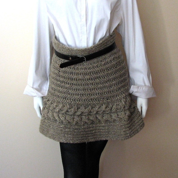 Hand Knit Pure Wool Skirt Chunky Cable by woolsolution on Etsy
