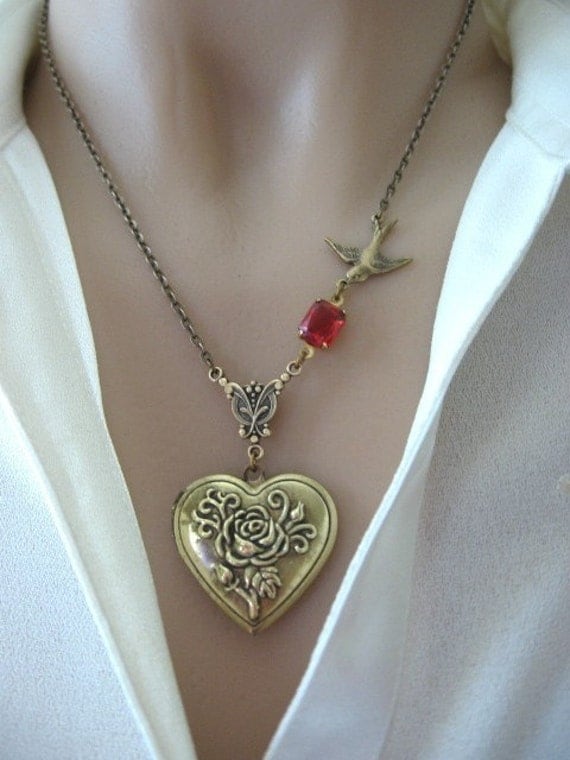 Heart LOCKET, Locket Necklace, Flower Locket, Antique Locket, Bird, Anniversay Gift, Marriage, Weddings