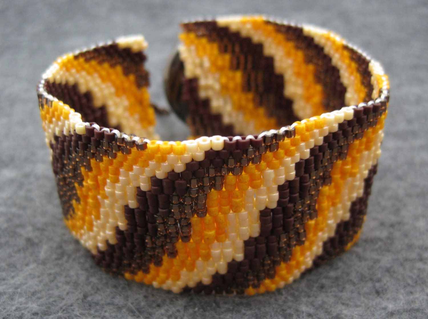 Beaded Cuff Bracelet - Cream, Caramel, and Chocolate Brown Layers by randomcreative on Etsy