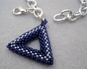 Silver Chain Links Bracelet - Tubular Peyote Triangle Charm - Purple by randomcreative on Etsy