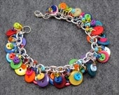 Button Charm Bracelet - Bright Colorful Multicolored Rainbow by randomcreative on Etsy