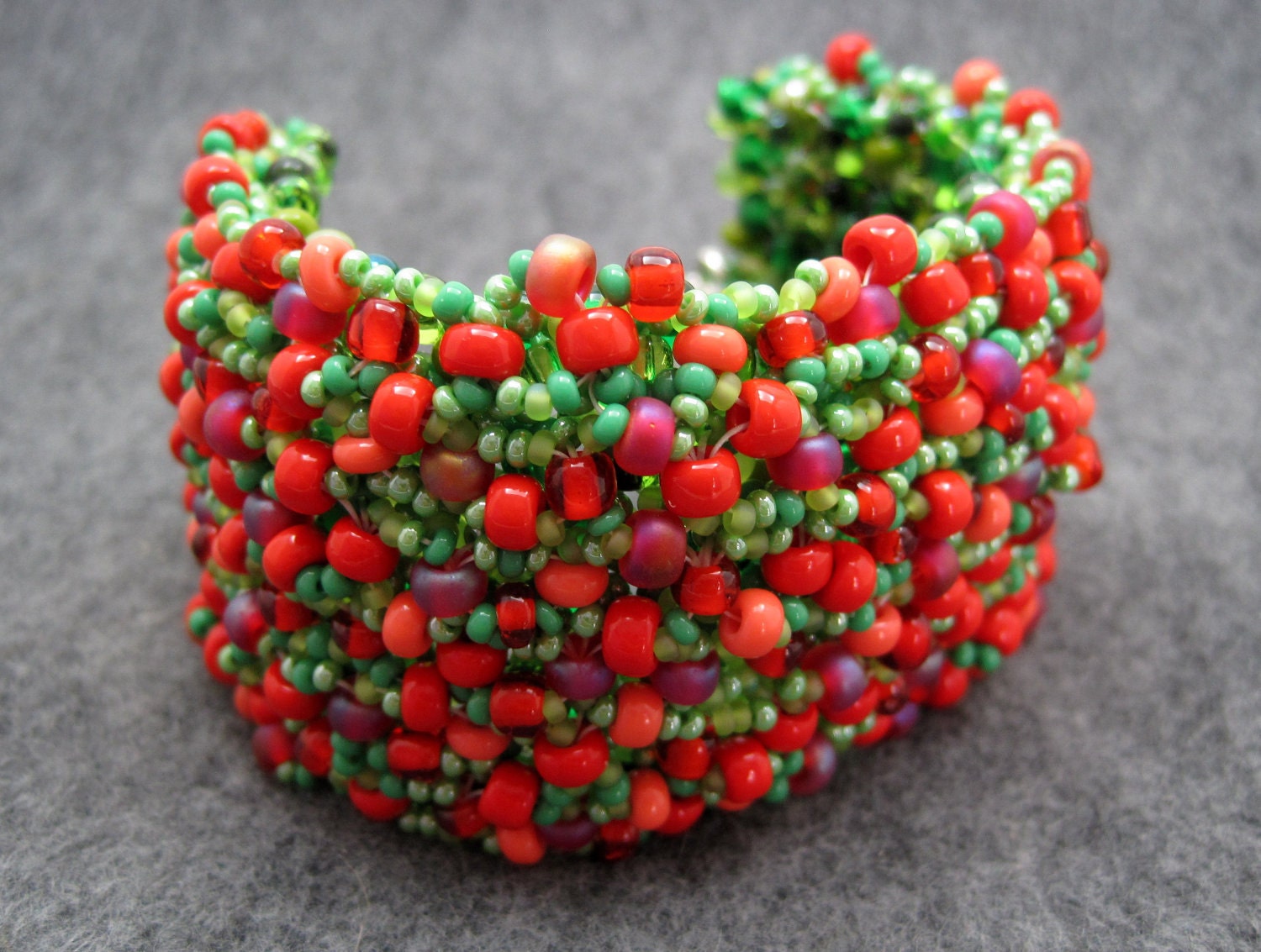 Beaded Cuff Bracelet - Strawberry Fields Forever by randomcreative on Etsy