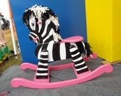 Wooden Rocking Zebra for girl Hot pink accents. GOOD & PLENTY