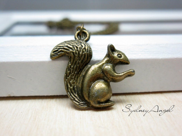 Squirrel Necklace, Cute Necklace, Animal Necklace, Kawaii Necklace, Fun Necklace, Retro Necklace, Kitsch Necklace, Chipmunk, Woodland Animal