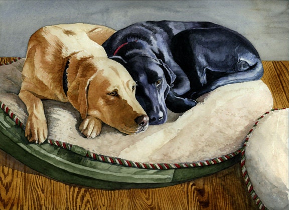 Yellow Lab & Black Lab Dog Giclee Print "Faithful Friends" 8" x 10"
