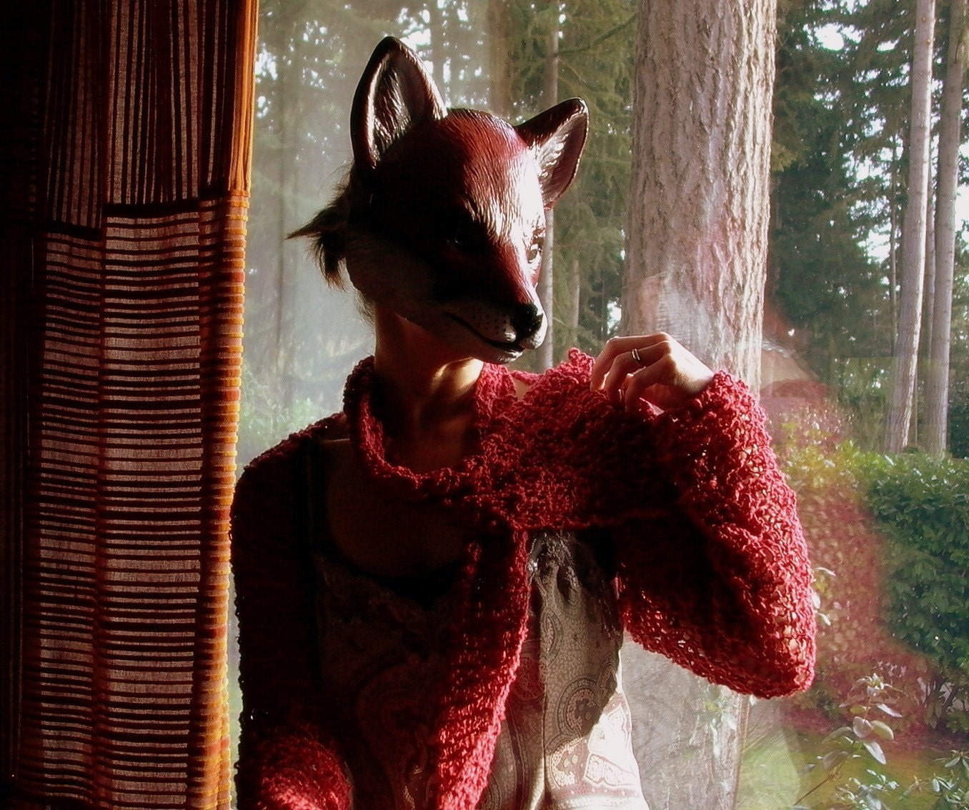 toasted paprika. organic cotton knit shrug and scarf . eco friendly knitwear . rustic natural bohemian sweater .  rust spice brick red fox