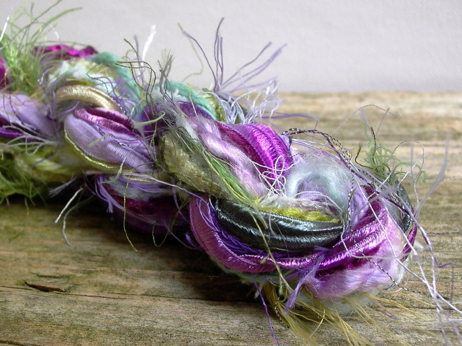 Herbs de Provence fringe effects . 20yds of art yarns fiber bundle . lavender lilac violet purple mint sage moss green