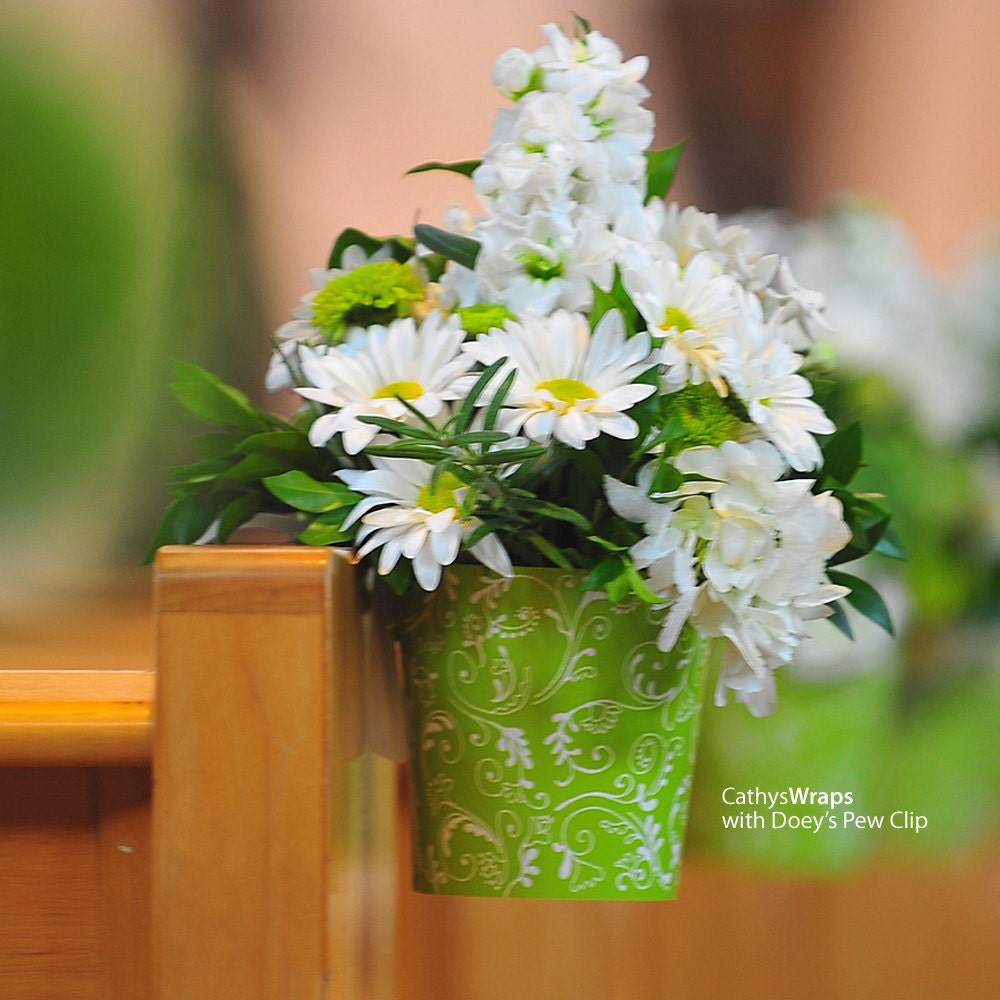 Wedding Pew Decoration - Hanging Flower Vase & Reception Centerpiece. 6 Aisle Marker Pew Cones Damask, Polka Dot