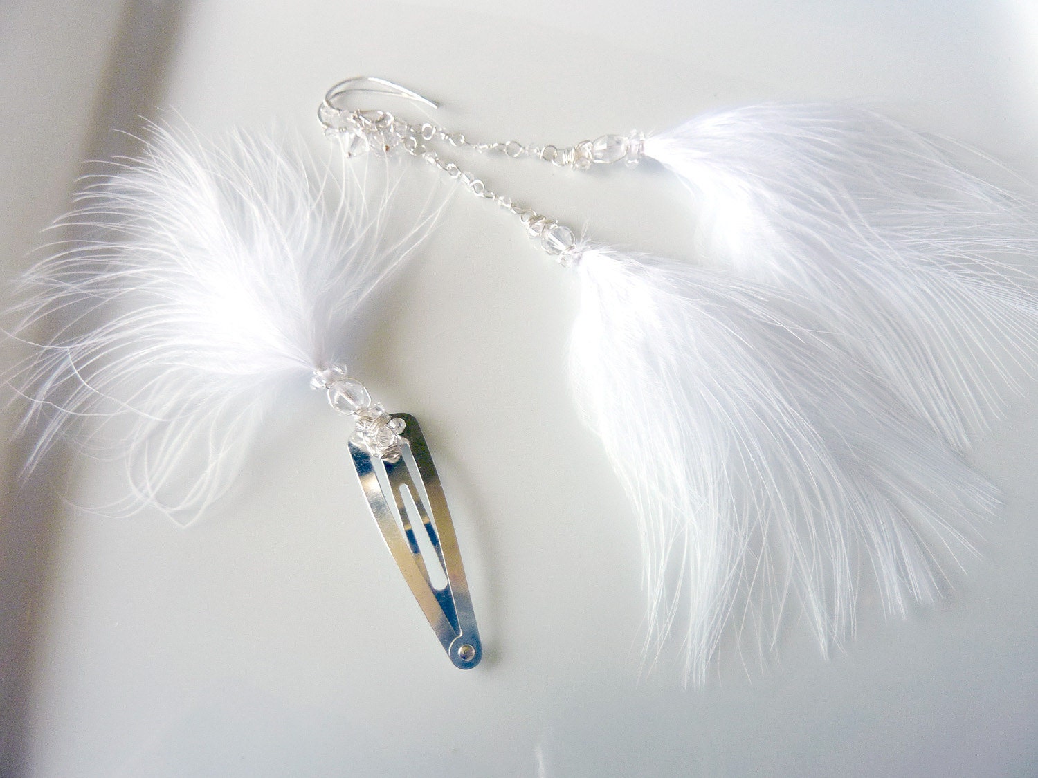Swarovski White Feather Sterling Earrings and Hair Clip Set