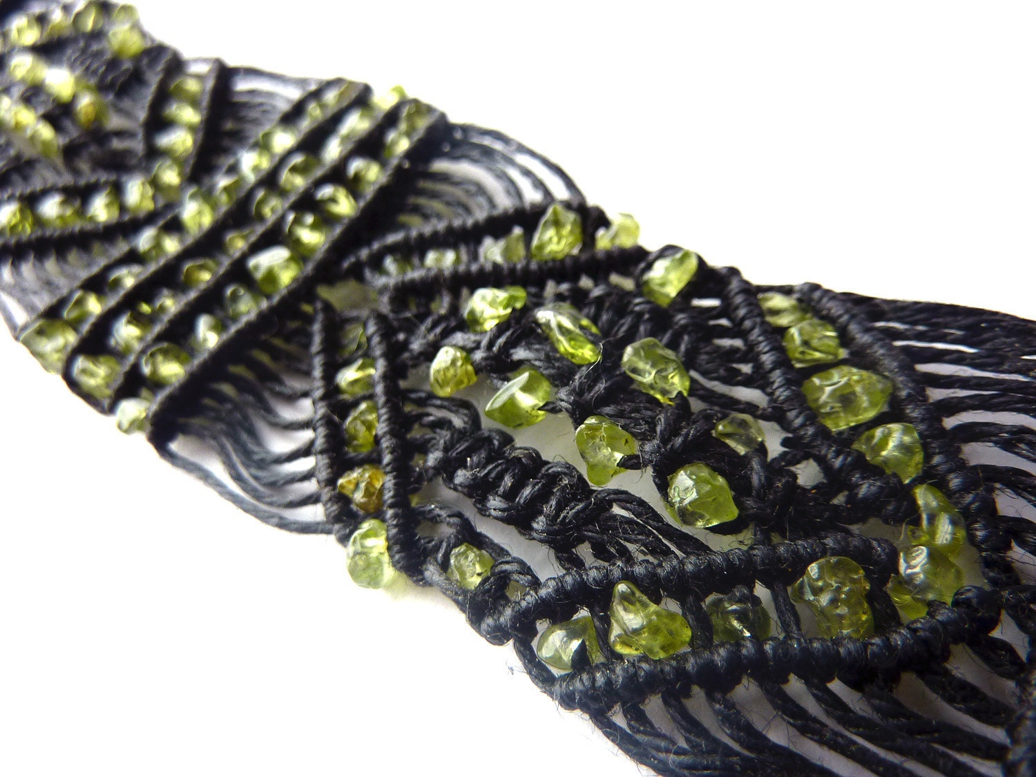 OOAK Lime Green Peridot Wide Cuff Friendship Bracelet - Small