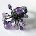 Oxidized Amethyst and Iolite Anemone Sculpture Ring - Size 8