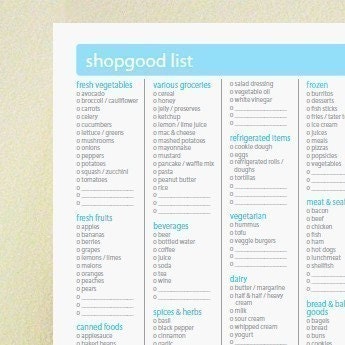 Shopgood List - Printable Grocery List
