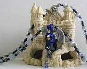 Blue dragon pendant beaded necklace with key toggle