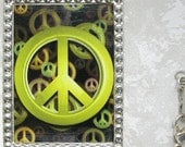 Lemon lime Peace sign pendant on beaded necklace 28 inches