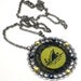 Repurposed Beer Bottle Cap Necklace with Swarovski Crystals blue and yellow recycled upcycled