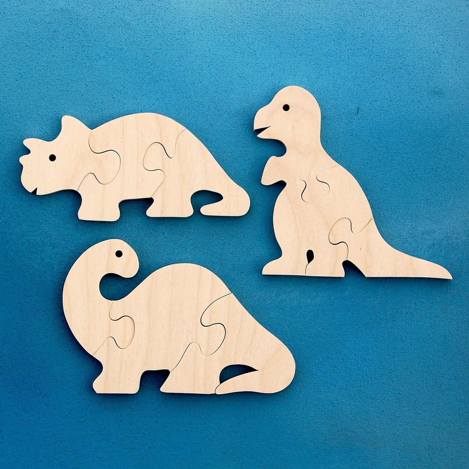 Wood Dinosaur Puzzles Set of 3 Childrens Wooden by nwwoodcrafters
