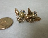 Goldtone Flying Bug Ear Screws set with glittering stones
