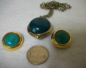 Unmarked Gold tone  Blue Cabochan Necklace and EarClips