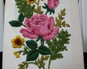 Vintage 5x7 Embroidered Crewel Work Flower Picture on Canvas