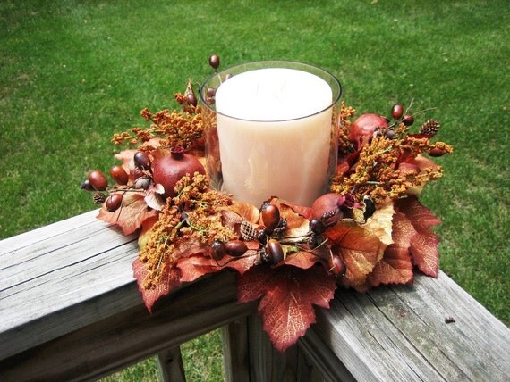 Fall Autumn Wreath and Candle Ring by bloomingcouture on Etsy