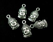 10 Silver Buddha Charms Tiny Antiqued