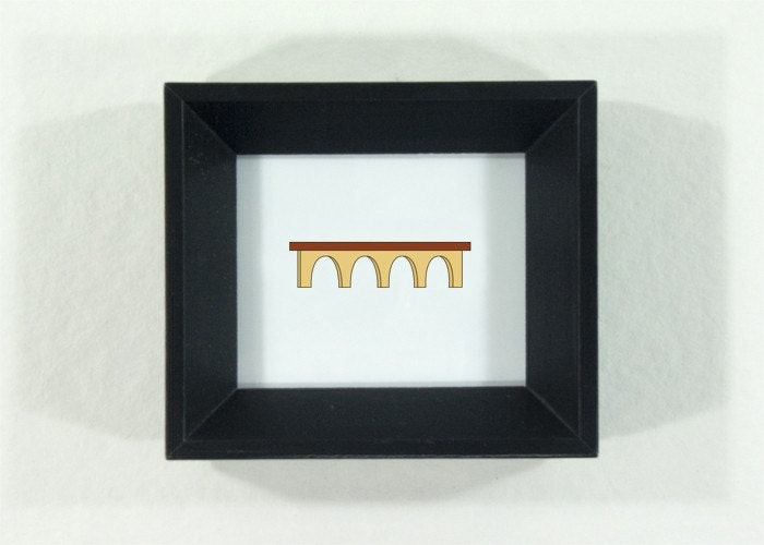 Stone Arch Bridge framed art print - Minneapolis Minnesota Icon in yellow, brown, black with arches