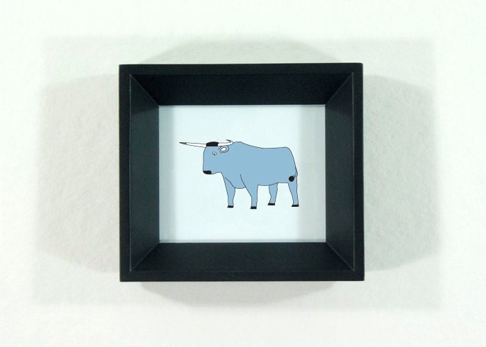 Babe the Blue Ox Statue framed Minnesota art - Bemidji, Minnesota Icon illustration with black, baby blue friend of lumberjack Paul Bunyan