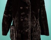 1970s Faux Fur Button Front Coat, Faux Mouton, 40 Bust, M/L/XL