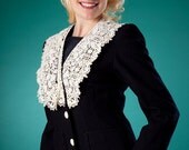 1940's Victorian Jacket, Blazer with Wide Lace Collar, 34-30