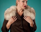 1960's Mod Brown Jacket with White Fur Collar and Cuffs, 38 Bust