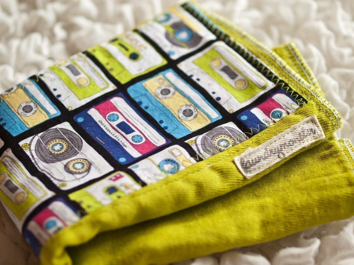 Baby burp cloth - I made a mix tape hand dyed lime green burp cloth for you