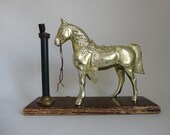 rehab horse...VINTAGE metal horse on wood base LAMP (needs re-wiring and TLC)