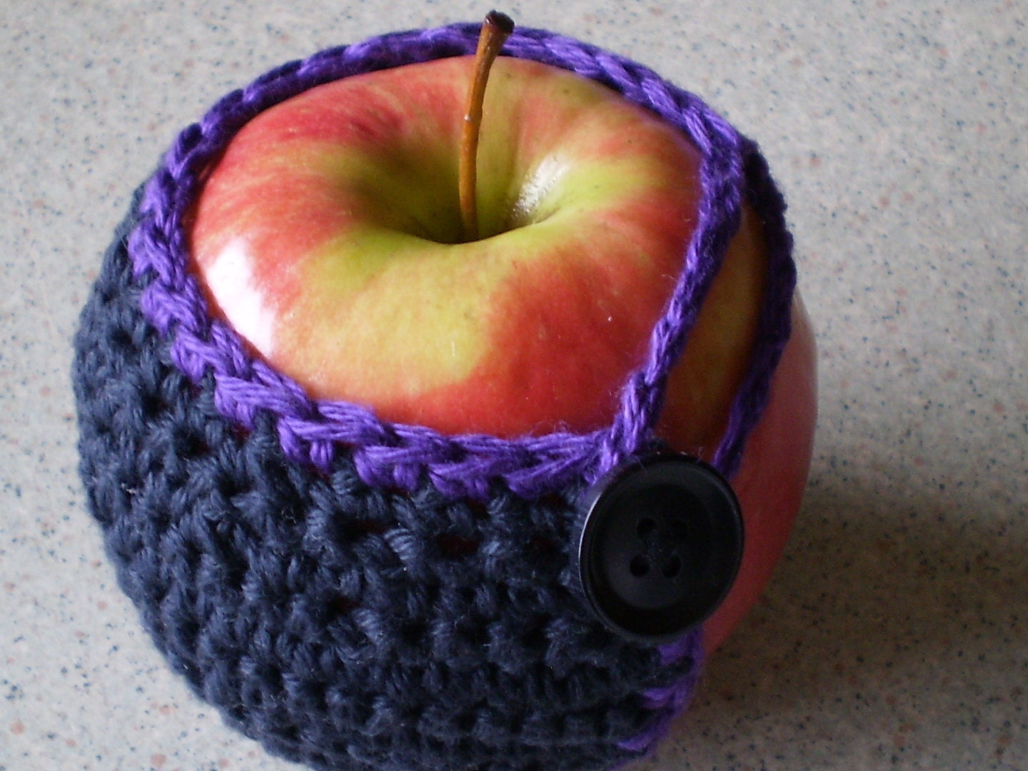 Apple Cozy -Crocheted From Black And Purple Cotton Yarn