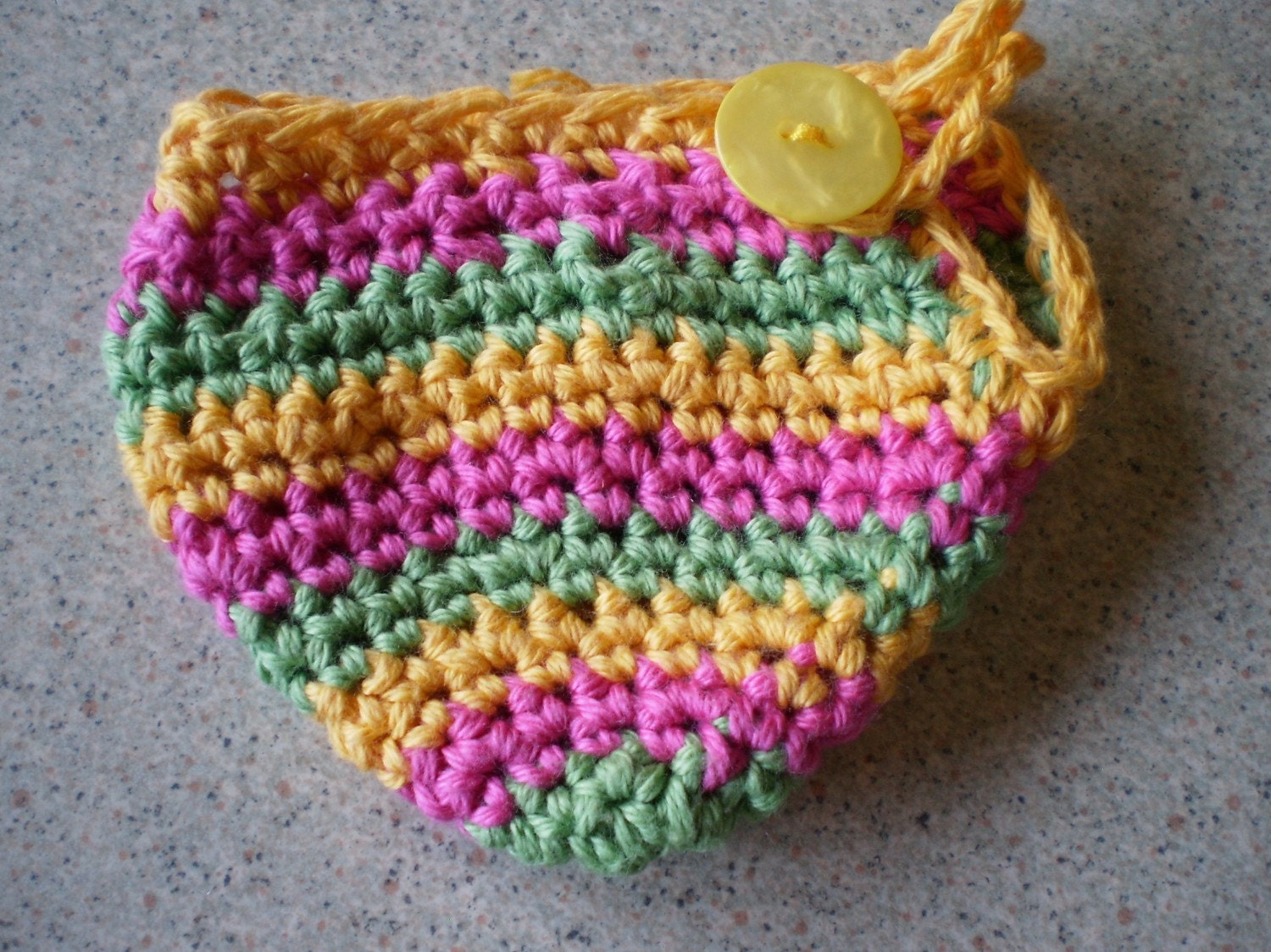 Crochet Apple CozyCosy Jacket hot pink green yellow stripes fits small to medium apple