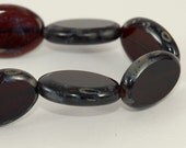 Czech Glass Bead 20x14mm Oval Flat Dark Burgundy Black Picasso - 4 pieces   (ST622)