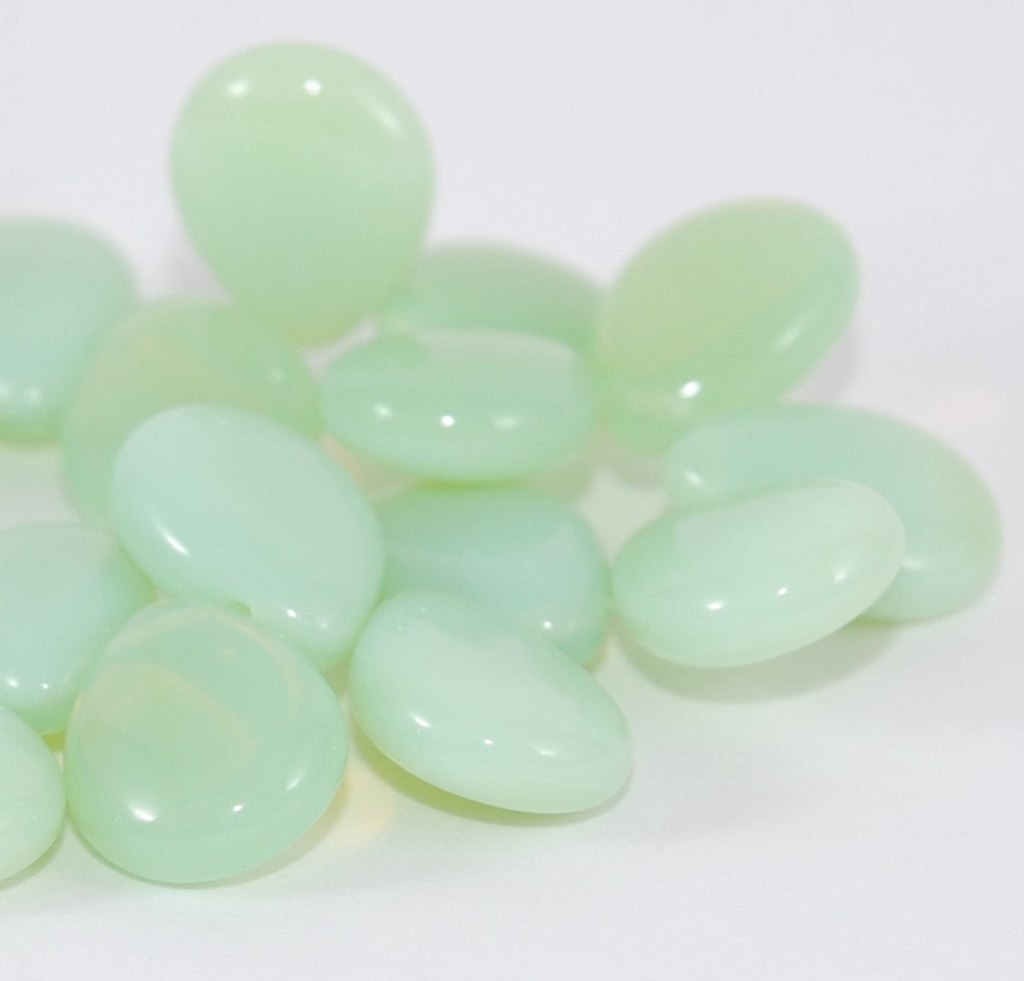 Milky Peridot Green Large Czech Glass Pear Shaped Drops 12/16mm - 6 pieces (ST587-6)