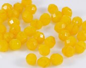 Round 8mm Faceted Czech Glass Bead Fire Polish Milky Yellow Opal  - 20  pieces (ST420)