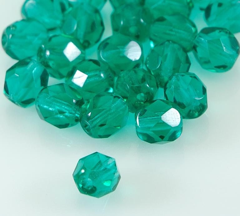 Czech Fire Polish Glass Bead Round 6mm Emerald SALE - 25    (ST046)