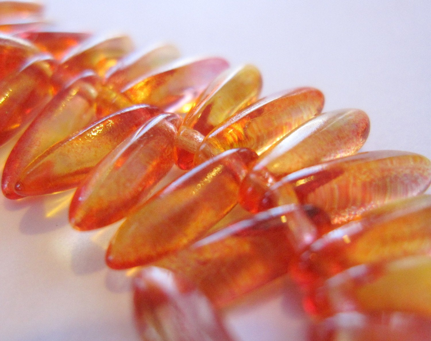 Yellow Red Czech Glass bead 3x11mm Dagger  - 30 pieces     (ST517)