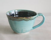 Turquoise and Black Porcelain Cup Mug - jansonpottery