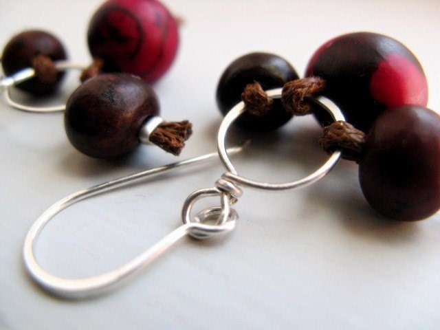 Eco Friendly Earrings - Acai Seeds & Sterling Silver / Tango Pink
