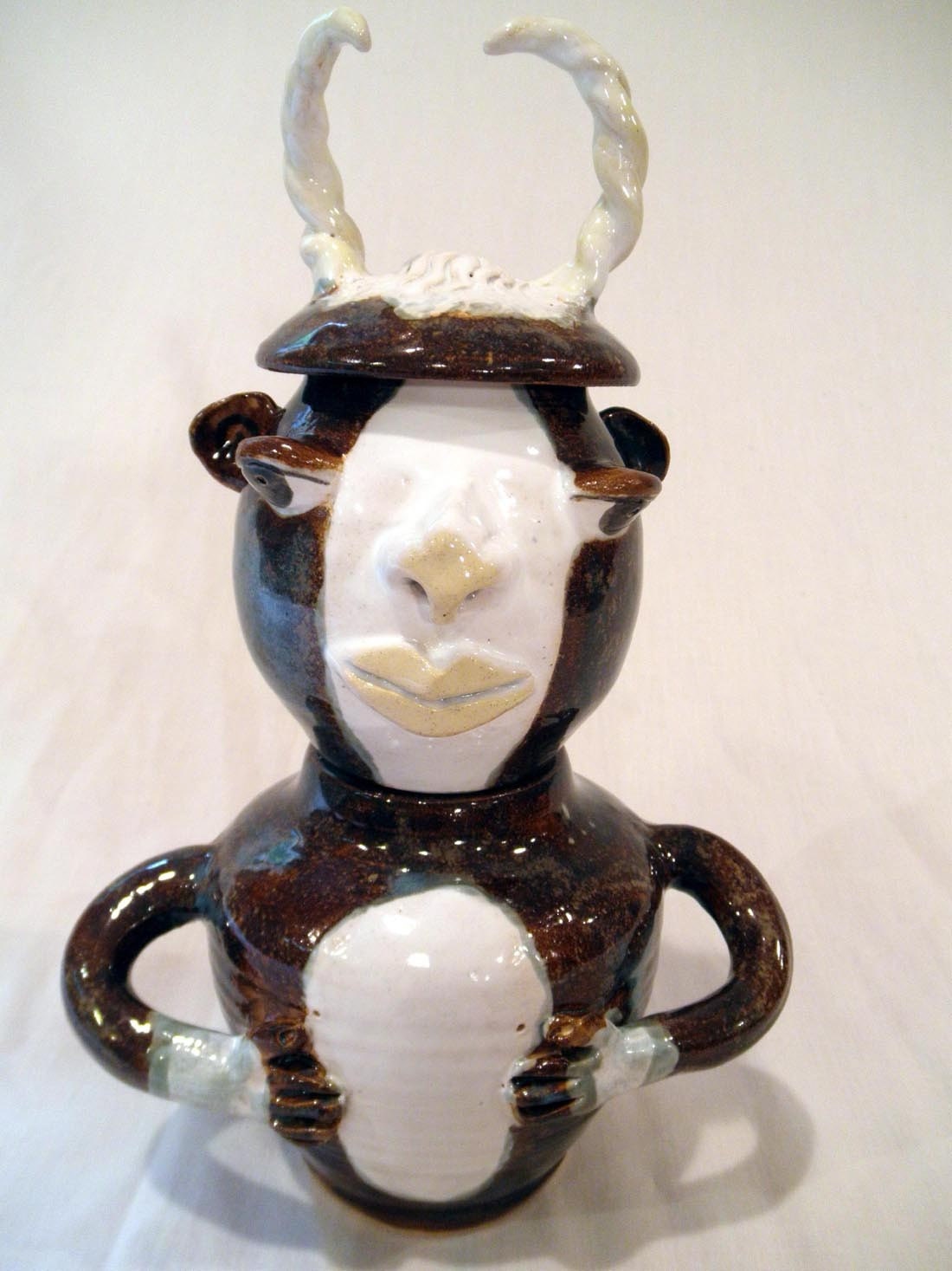 JAR- Ferdinand Bull SALE- Face Brown and White Stacking Storage Pot  (was 130)