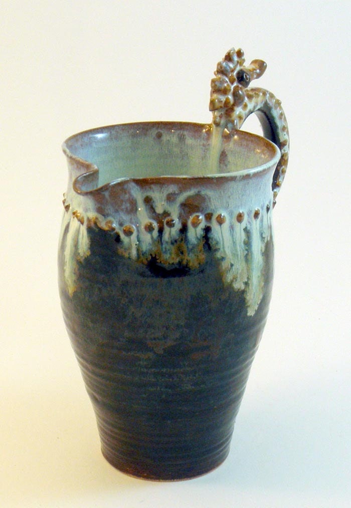 Seahorse Pitcher- Inky Brown, Milky White, Large Stoneware Ceramic