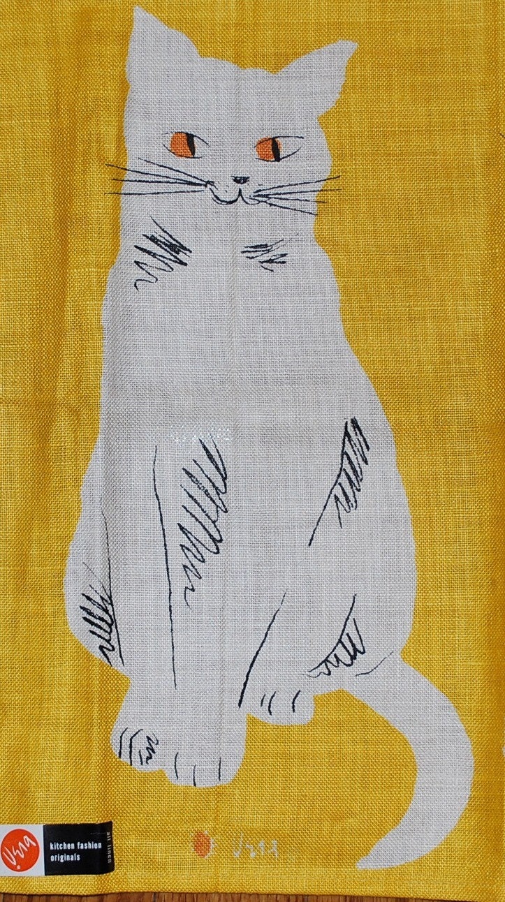 Golden Eyed Cats on a Vintage Vera Kitchen Towel TREASURY ITEM