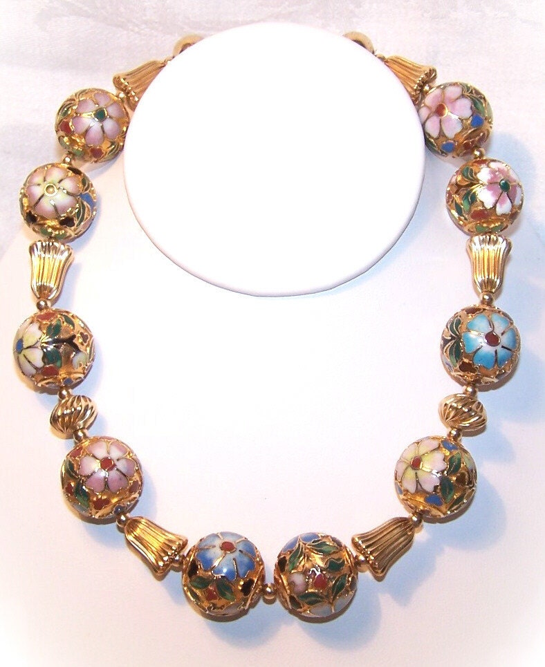 Opulent C.1970 ASIAN Gold & Cloisonne Bead Necklace....