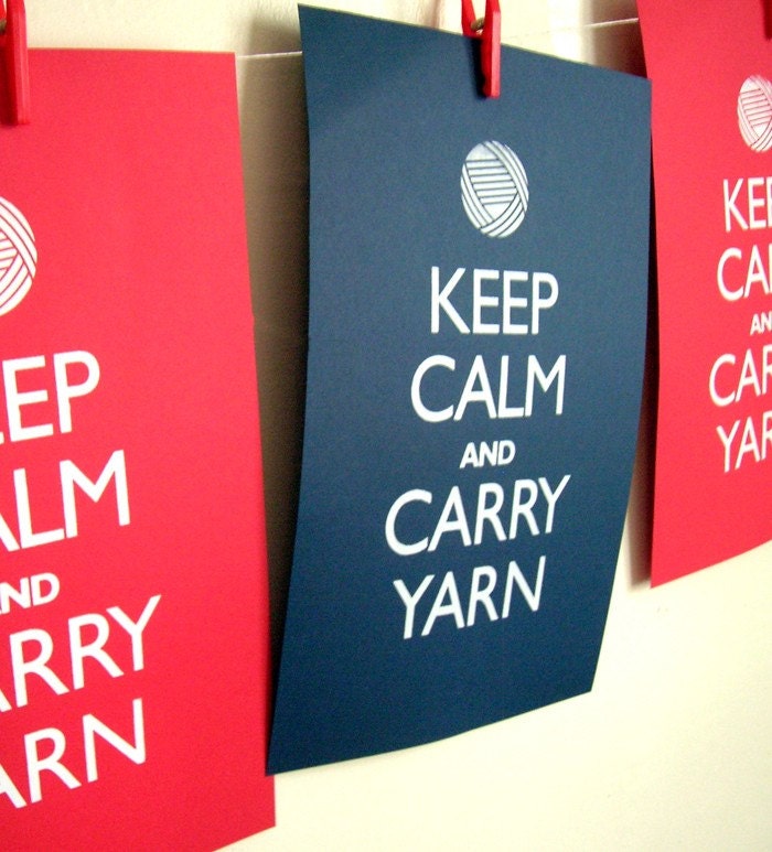 Keep Calm and Carry Yarn poster (12 x 18 navy)