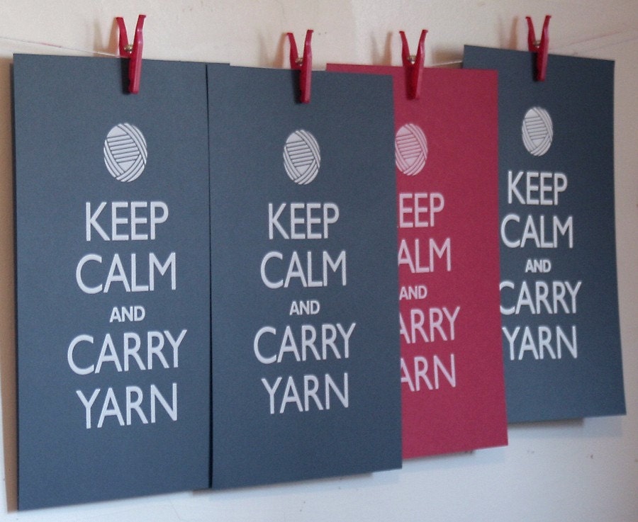 Knitting Art - Keep Calm and Carry Yarn poster (12 x 18 gray)